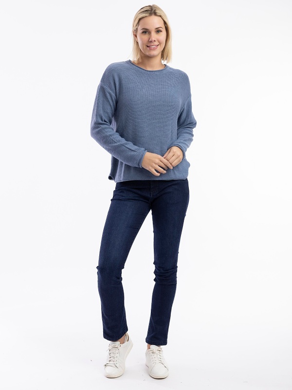 Orientique Knit Pullover R-Neck 1300 - Denim Melange